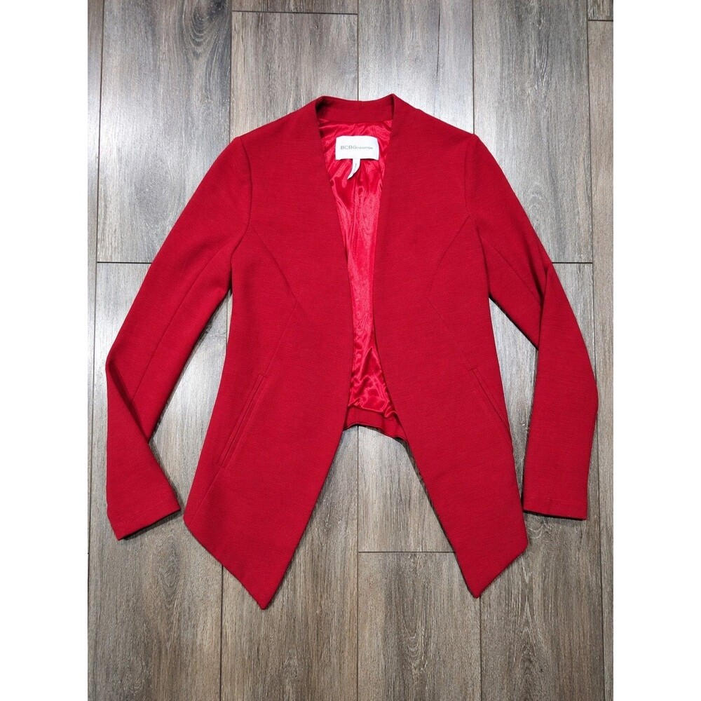 BCBGeneration Red Open Front Blazer Jacket Women's XS Career Office Work